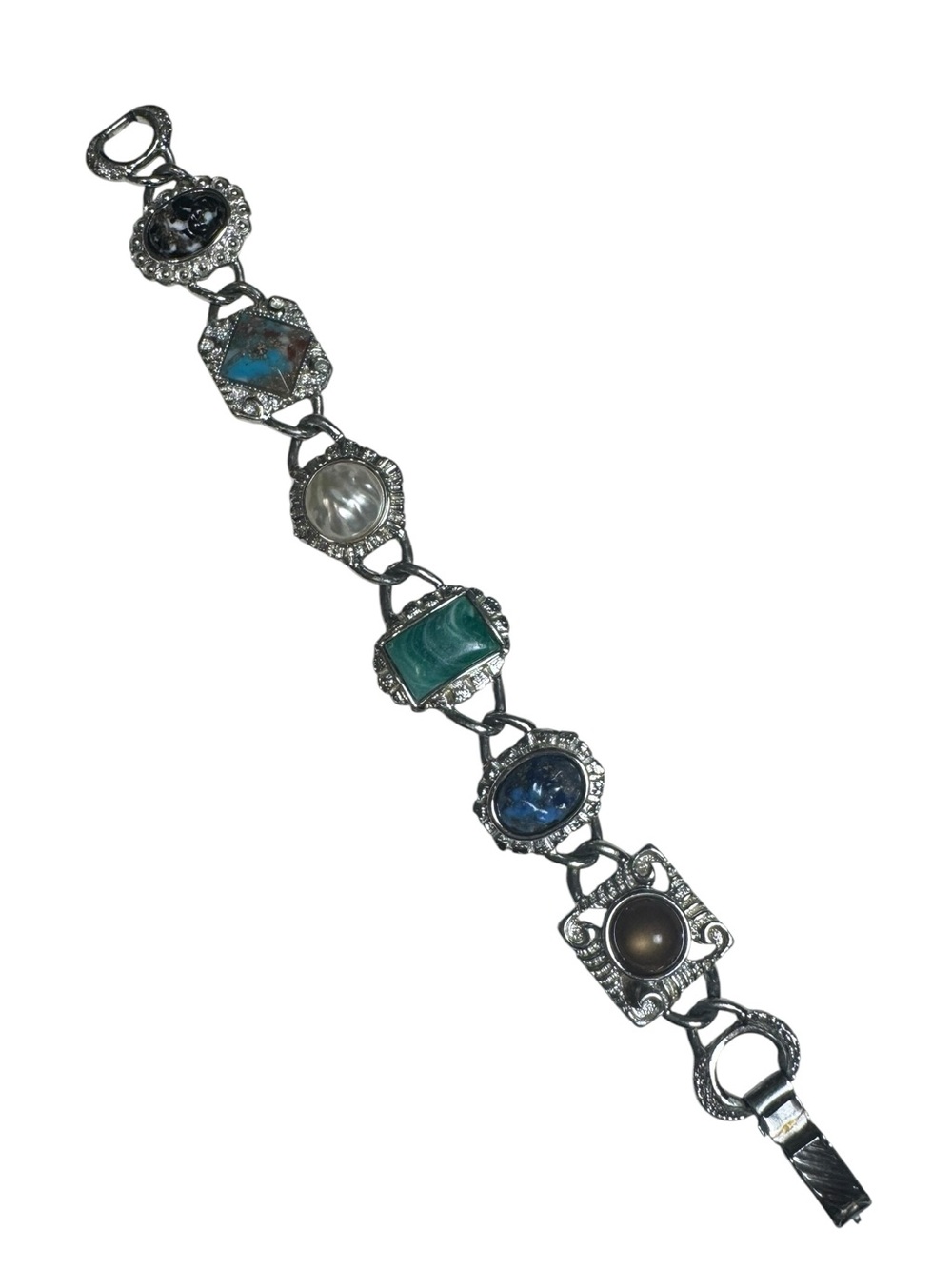 Sarah Coventry Silver Tone Faux Gemstone Panel Bracelet - Picture 2 of 10
